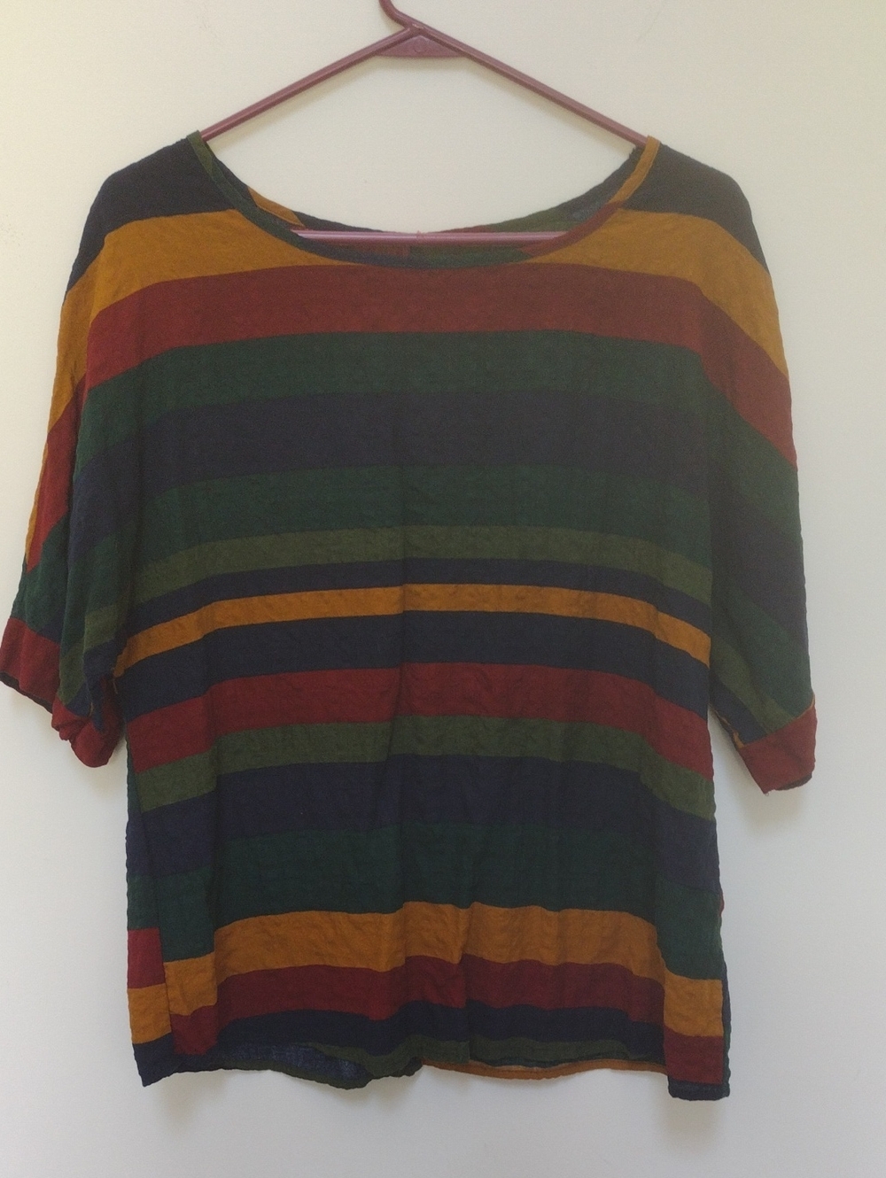 Striped Short-Sleeve Scoop Neck Tee in Navy, Green, Mustard & Burgundy